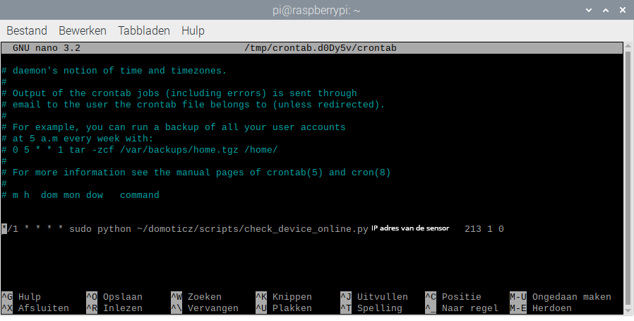 Raspberry PI crontab aanpassing